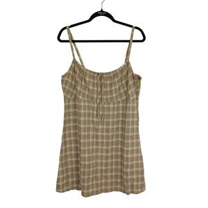Y2K Urban Outfitters Mini Dress Yellow Plaid Adjustable Strap Size L Womens